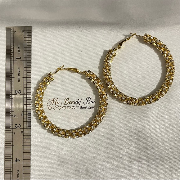 Gold Rhinestone Hoop Earrings - Picture 4 of 6
